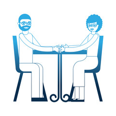 grandpa and grandma holding hands in the table