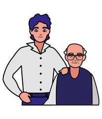 cute grandfather with son characters