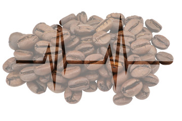Image with coffee beans and highlighted heartbeat graph