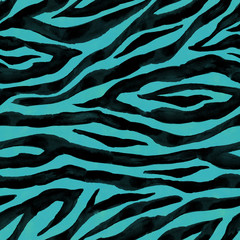 Black and teal turquoise abstract zebra striped textured seamless pattern