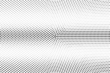 Contrast black and white halftone. Horizontal dotted gradient. Vintage effect vector texture. Retro dotted overlay