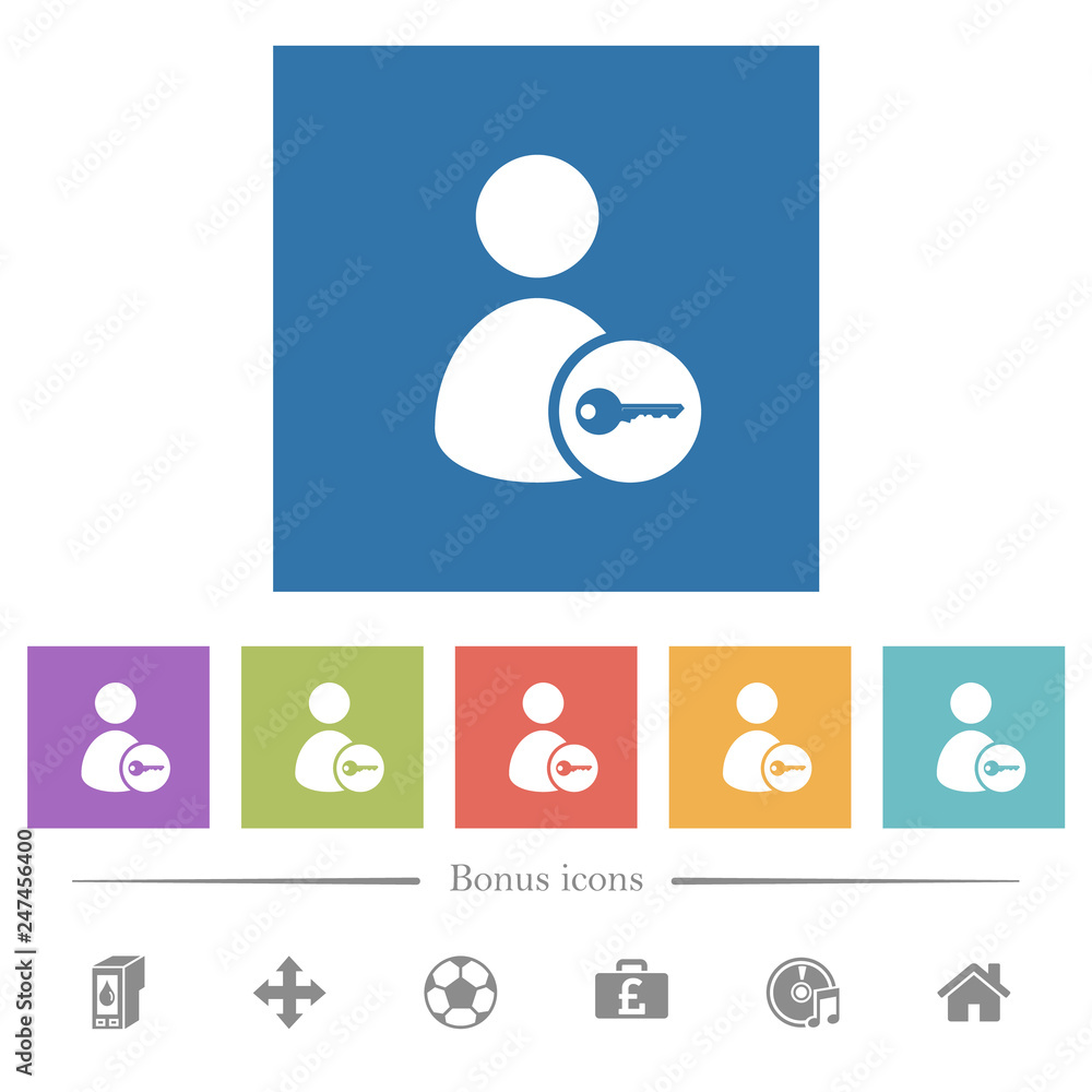 Poster secure user account flat white icons in square backgrounds