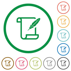Paper scroll with feather flat icons with outlines