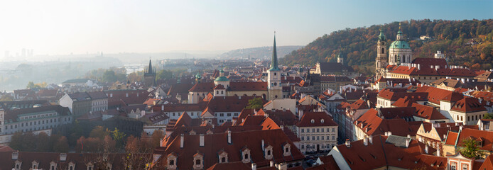 Prague - The panorama of Mala Strana, St. Nicholas, and St. Thomas church.