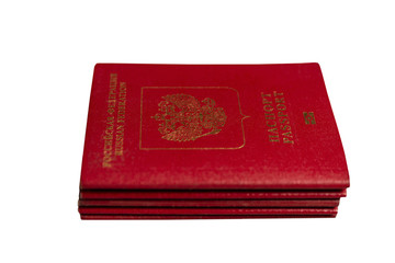 A stack of Russian passports isolated on white background
