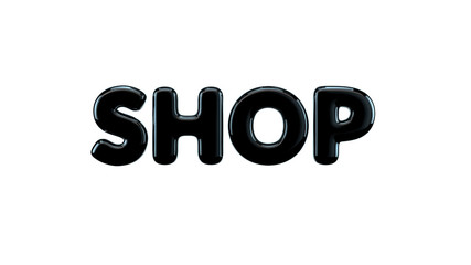 Glossy title shop font isolated on white background. 3D Rendering