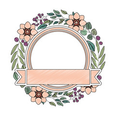 frame with beautiful flower and ribbon icon