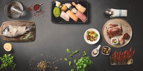 wonderfully designed dining table top view.	