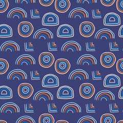 Abstract seamless pattern with thin line geometric shapes - arch, circle, ring. Background, textile, fabric. Vector illustration.