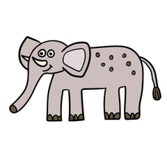 Fototapeta premium Cartoon doodle linear elephant isolated on white background. Vector illustration. 