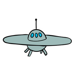 Cartoon doodle linear UFO isolated on white background. Vector illustration.