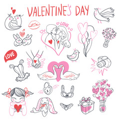 Collection of hand drawn Valentine day doodle. Perfect for invitation cards and page decoration. illustration.