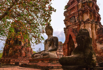 Ancient statue of buddha in Wat Mahathat temple, Ayutthaya Thailand
