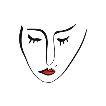 recommend clip art: Simple hand drawn black and white trendy line portrait art. Modern print for clothes, textile and other