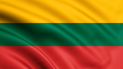 Lithuania flag blowing in the wind. Background texture. 3d rendering, wave. - Illustration