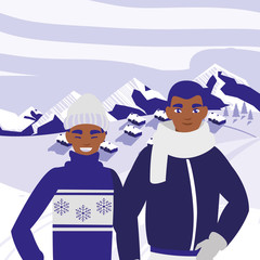 black father and son with winter clothes