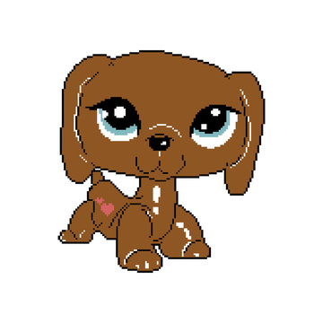Pixel dog. Cartoon beautiful puppy with big eyes.