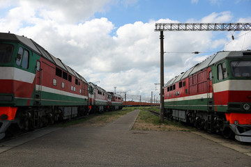 Obraz premium passenger locomotives in the parking lot