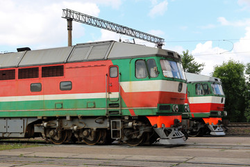 Naklejka premium passenger locomotives in the parking lot