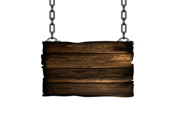 Wooden sign with chain. Vector