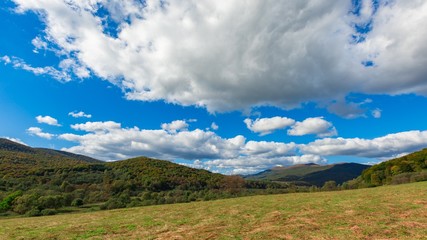 Beautiful Bieszczady mountains and meadow near Tarnica mountain