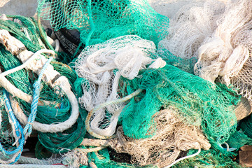 Bunch of old weathered trawl fishing net