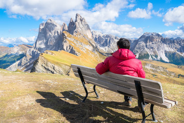 Wonderful view of Seceda Mount Peak with Puez Odle massif in Dolomites  - Ortisei, Italy