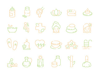 Beauty and spa icon. Woman relax aromatherapy nature herbal treatment massage hot stone and flowers small pool vector icon. Illustration of spa and beauty, medical cosmetic for massage