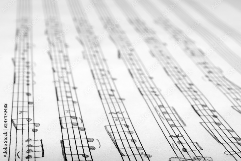 Sticker Sheet with music notes as background, closeup