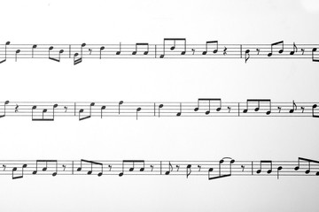 Fototapeta premium Sheet with music notes as background, top view