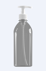 Empty plastic bottle with dispenser on an isolated white background. 3D render