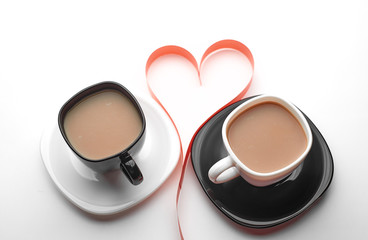Red heart ribbon on white background