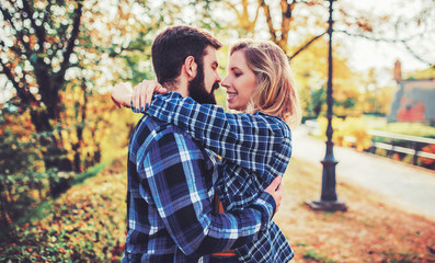 Meeting in the park. Romantic couple having fun in the park. Love, dating, romance