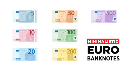 Euro money banknotes of Europe, flat and minimalistic paper money - vector one size