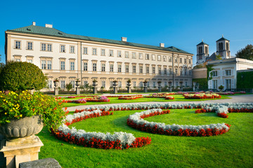 Obraz premium Wonderfull autumn day in Mirabell Palace and Gardens ( Schloss Mirabell) - Salzburg, Austria