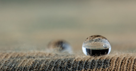 Water droplets on moisture resistant fabric Close up
