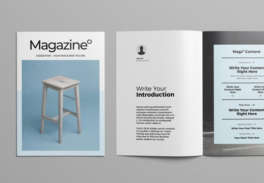 Magazine Layout with Light Blue Accents