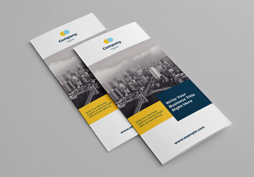 Trifold Business Brochure Layout with Yellow and Blue Accents