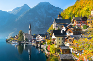 Wonderful autumn day in Hallstatt the Unesco World Heritage and one of the most  beautiful village...