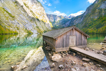 Fototapeta na wymiar Beautiful view of Obersee Lake in Bavarian Alps - Berchtesgaden Land, Germany