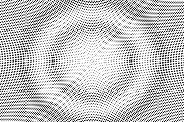 Black and white halftone vector texture. Round dotted gradient. Concentrated dotwork surface. Vintage effect overlay