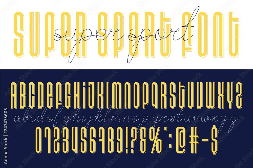 Aufkleber handmade long geometric alphabet font in tow style. hand drawn duo script and display type.