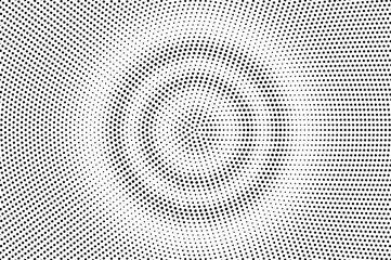 Black and white halftone vector texture. Round dotted gradient. Circular dotwork surface. Vintage effect overlay
