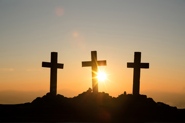 Resurrection concept:Crucifixion Of Jesus Christ Cross At Sunset