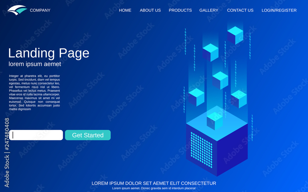 Canvas Prints website landing page vector template. blue background with digital technology isometric concept illu