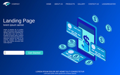 Online banking, money transfer, financial transaction flat 3d isometric vector concept illustration. Website landing page template