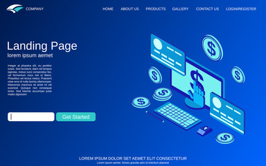 Online banking, money transfer, financial transaction flat 3d isometric vector concept illustration. Website landing page template