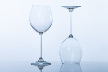 empty wine glasses on white background