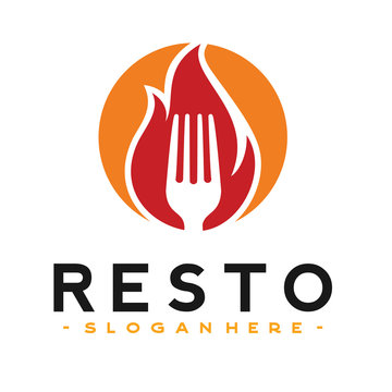 Fork and flames, grill, hot fork Logo Vector Inspiration