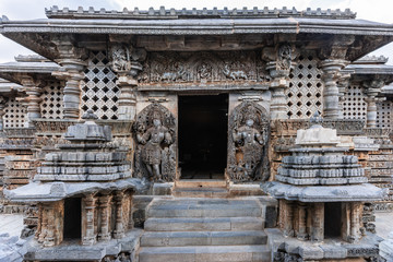 Halebidu, Karnataka, India - November 2, 2013: Hoysaleswara Temple of Shiva. Main entrance to...